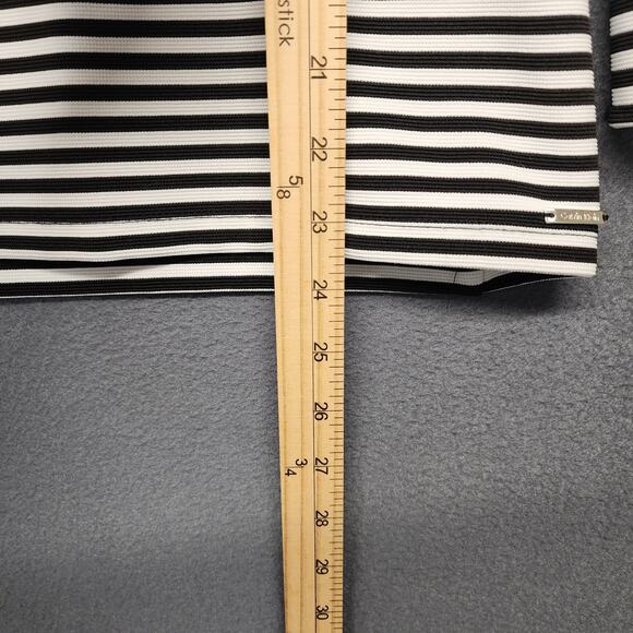 Calvin Klein Top Womens Medium Black White Striped Ruffle Sleeve Office Preppy - Picture 7 of 12